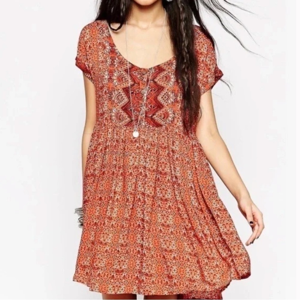 Free People Orange Aztec Dress XS NWT